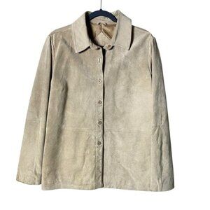 Vintage Massini Womens Suede Leather Jacket XL Y2K Quiet Luxury Neutral Staple